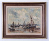 AR John Taunton, (born 1910), Moored barges, oil on board, signed and dated 72 lower right, 34 x