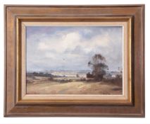 AR Marcus Holley Ford (1914-1989), Suffolk landscape, oil on board, signed lower left, 24 x 34cm