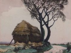 AR Wilfred Stanley Pettitt (1904-1978), Country lane with haystack, watercolour, signed lower left,