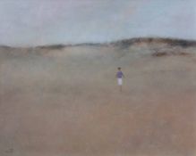 AR John Bond (born 1945), "Girl in the Dunes", oil on board, initialled lower left, 20 x 25cm.