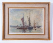 AR John Taunton (born 1910), "Barges off Maldon, Essex", oil on board, signed and indistinctly