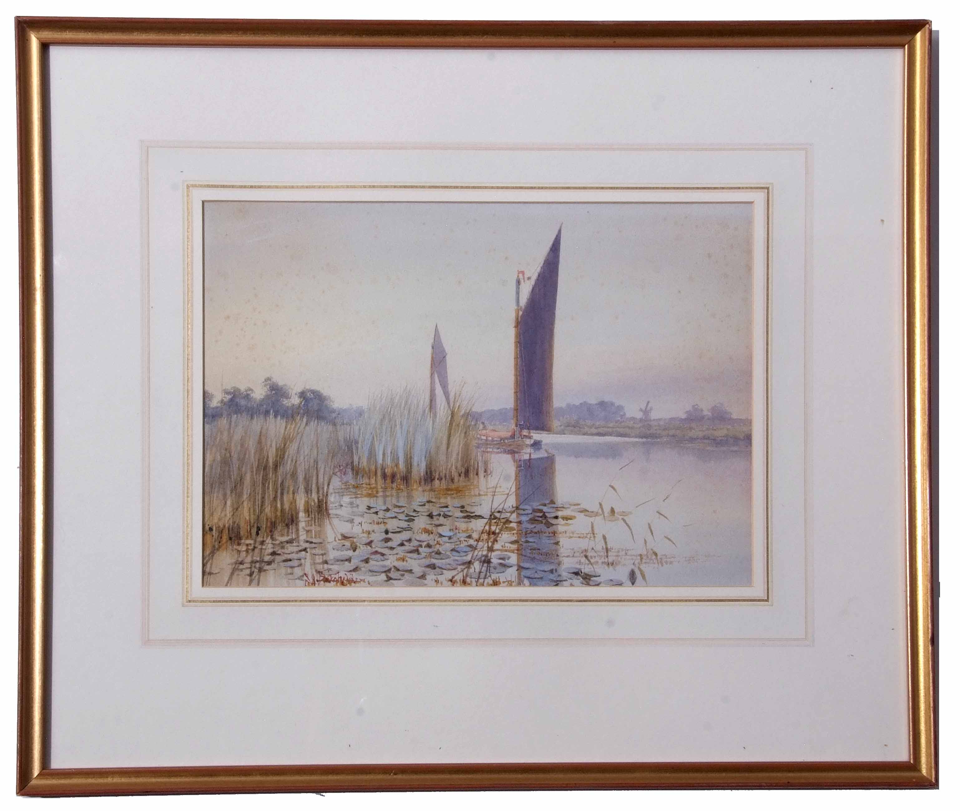 Stephen John Batchelder (1849-1932), “The Evening Hour Nr Barton Broad” watercolour - Image 2 of 2