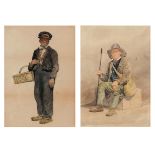 Attributed to Alfred Stannard (1806-1889), Gamekeeper's boy and Errand boy, pair of watercolours, 29