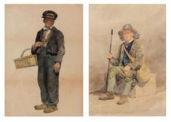 Attributed to Alfred Stannard (1806-1889), Gamekeeper's boy and Errand boy, pair of watercolours, 29
