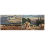 AR Mia Welham Clarke (20th century), Cornfields, pair of pastels, one signed and dated 1903 lower