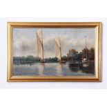 Percy Lionel (19th/20th century) Broads scene with boats, oil on canvas, signed and dated 93 lower