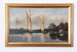 Percy Lionel (19th/20th century) Broads scene with boats, oil on canvas, signed and dated 93 lower