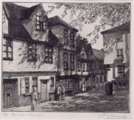 AR Henry James Starling, ARE (1895-1996), Elm Hill, Norwich, black and white etching, signed,