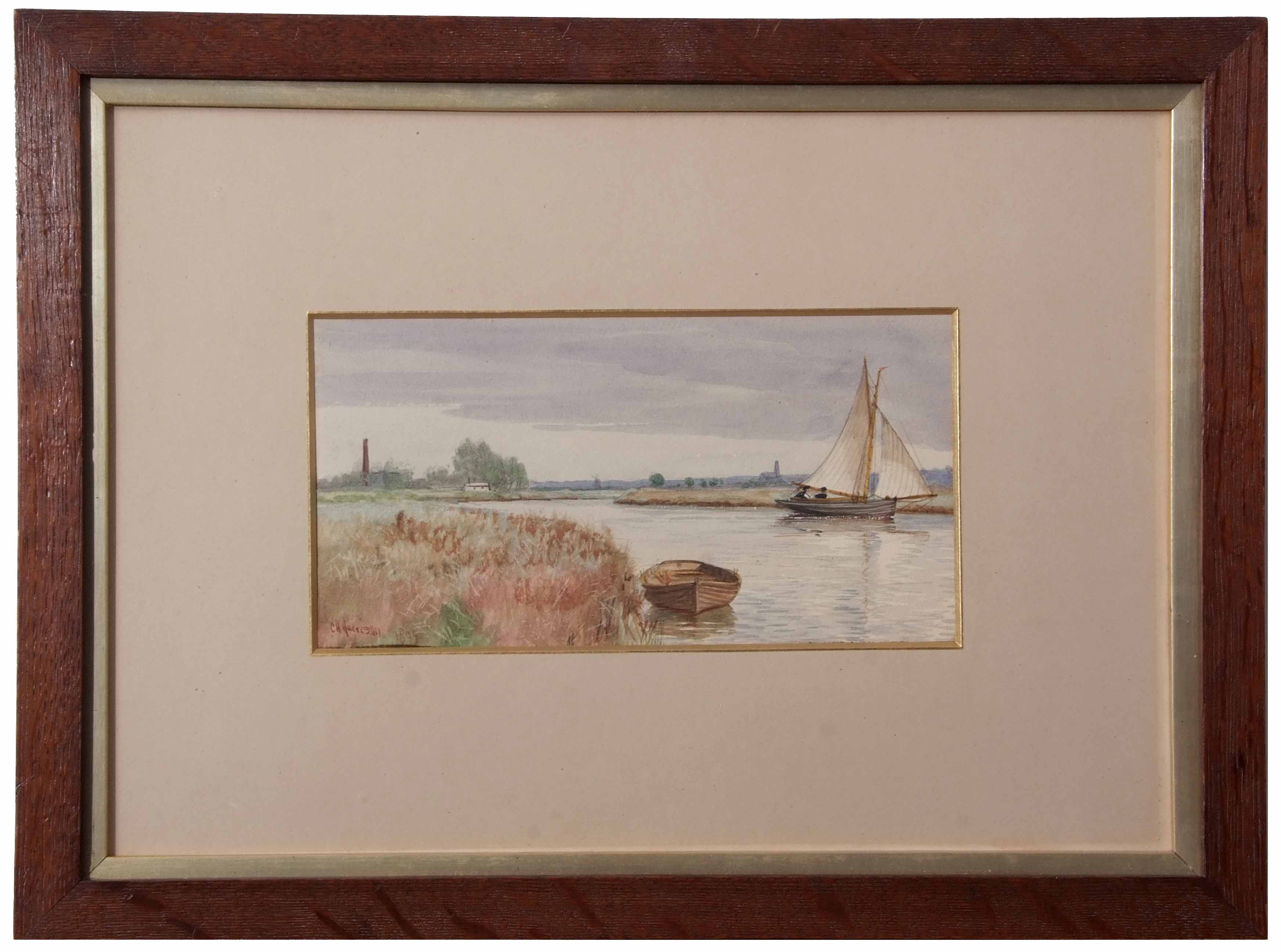 Charles Harmony Harrison (1842-1902), Norfolk river scene, watercolour, signed and dated 1895 - Image 2 of 2