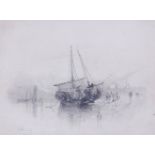 Henry Bright (1810-1873),"Fishing boats lying on the shore", pencil drawing, signed and dated 39
