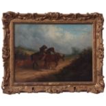 Thomas Smythe (1825-1906), Figure and horses in windy landscape, oil on canvas, signed lower left,