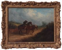 Thomas Smythe (1825-1906), Figure and horses in windy landscape, oil on canvas, signed lower left,