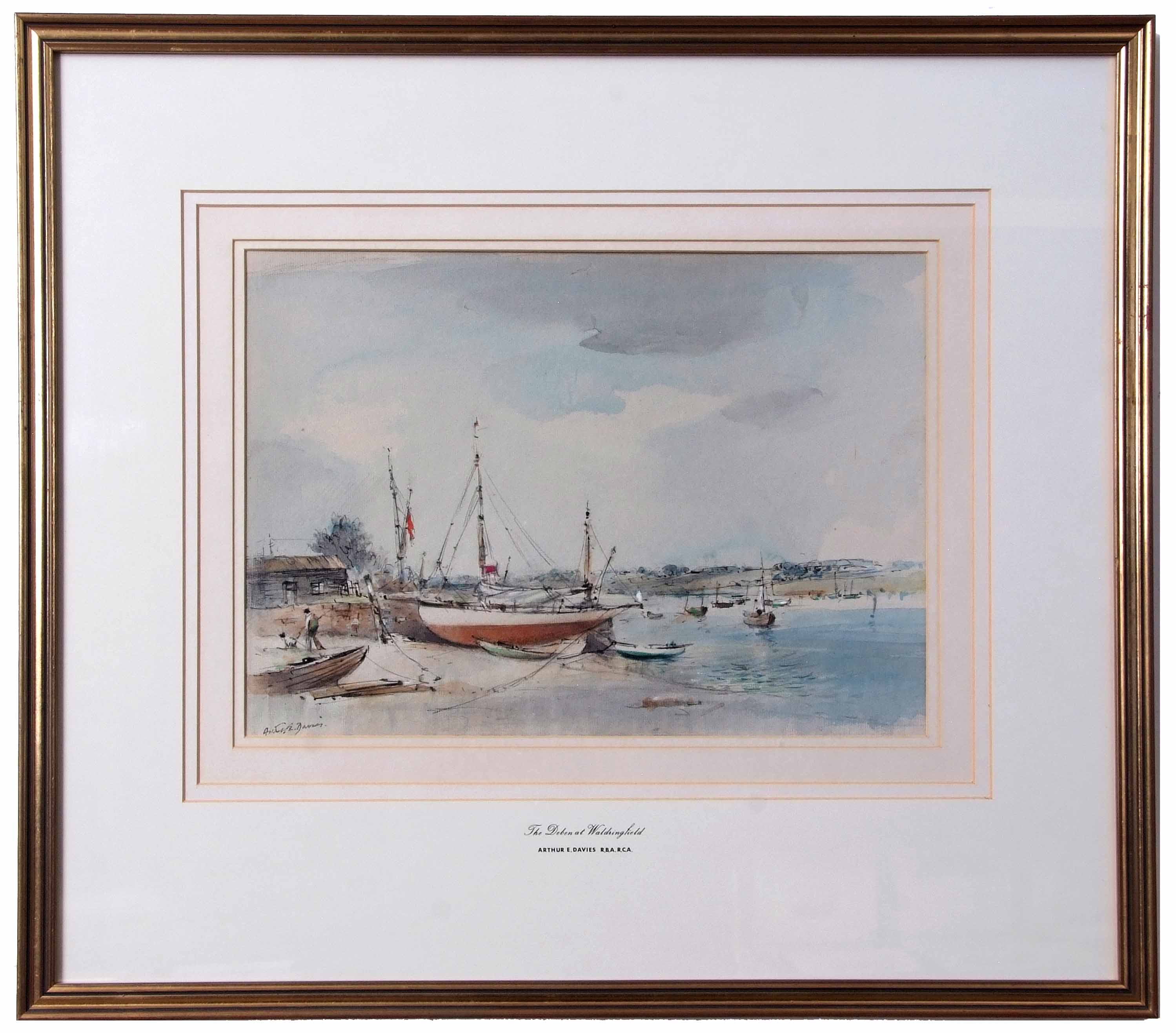 AR Arthur Edward Davies, RBA, RCA (1893-1988), The Deben at Waldingfield, pencil and watercolour, - Image 2 of 2