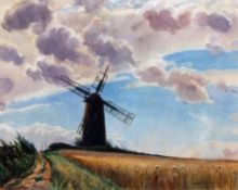 AR Wilfred Stanley Pettitt (1904-1978), Norfolk landscape with Mill, watercolour, signed lower