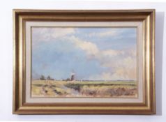 AR James Longueville, RBSA, PS (born 1943), "Windmill at Thorpe", oil on board, signed lower right,