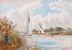 William Leslie Rackham (1869-1944), "The Bure, Ranworth", watercolour, signed and inscribed with