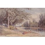 Charles Harmony Harrison (1842-1902), River scene with rowing boat, watercolour, signed lower right,