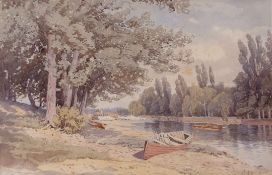Charles Harmony Harrison (1842-1902), River scene with rowing boat, watercolour, signed lower right,