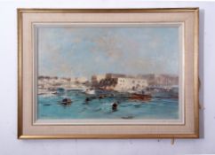 AR John Burman (born 1936), Harbour scene, probably Malta, oil on board, signed lower left, 49 x