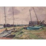 AR Frederick William Baldwin (1889-1962), Estuary with boats and boathouse, pencil and