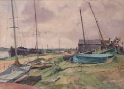 AR Frederick William Baldwin (1889-1962), Estuary with boats and boathouse, pencil and