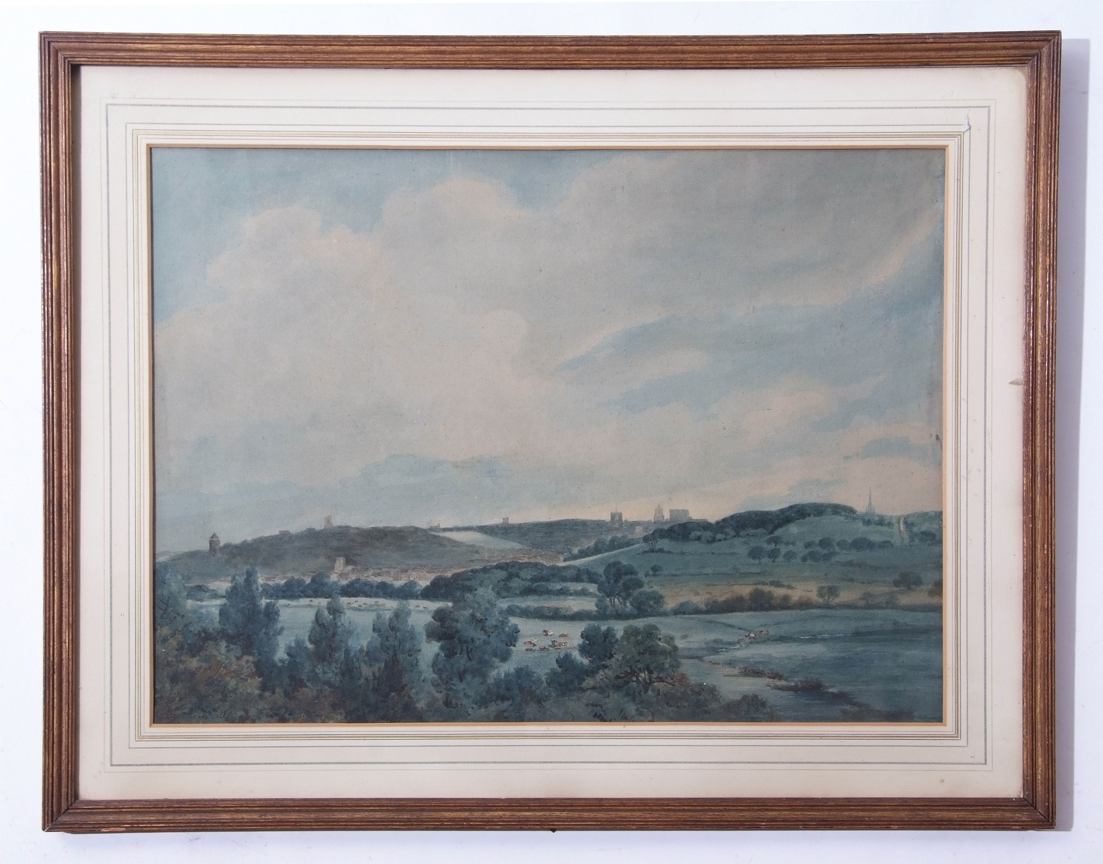 S Taylor (18th/19th century), View of Norwich from the River meadows, watercolour, signed and - Image 2 of 2