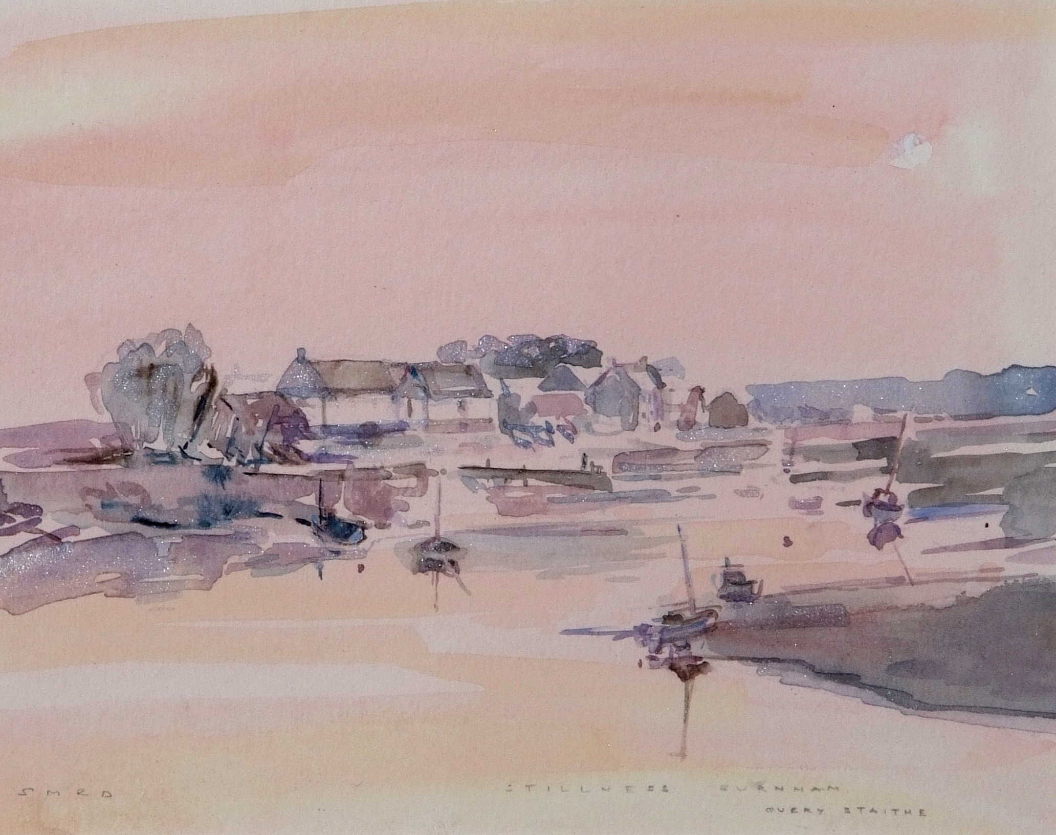 Sarah Dyson (contemporary), "Stillness, Burnham Overy Staithe", watercolour, signed lower left and