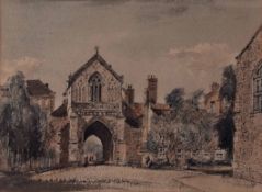 AR Arthur Edward Davies, RBA, RCA (1893-1988), Cathedral Gate, Norwich, pen, ink and watercolour,