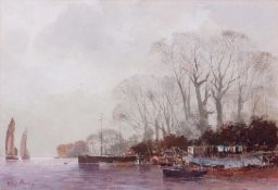 AR Roy Perry, RI, (1935-1993), "River Orwell below Pin Mill, Suffolk", watercolour, signed lower