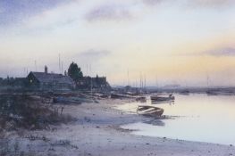 AR Colin W Burns (born 1944), "Twilight - Burnham Overy, North Norfolk", watercolour, signed lower