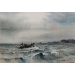 AR Leslie L Hardy Moore, RI, (1907-1997), Seascape with fishing boat, watercolour, signed lower
