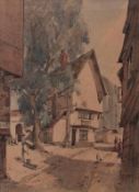 AR Arthur Edward Davies, RBA, RCA (1893-1988), "Elm Hill, Norwich", pen, ink and watercolour, signed