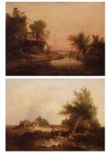 Samuel David Colkett (1806-1863), "Sunset, Norfolk Broads" and "East Anglian landscape" pair of oils