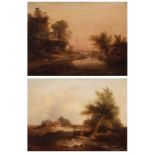 Samuel David Colkett (1806-1863), "Sunset, Norfolk Broads" and "East Anglian landscape" pair of oils