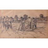 Harry Becker, (1865-1928), Farm workers, pencil drawing, 24 x 39cm