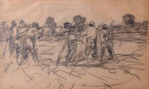 Harry Becker, (1865-1928), Farm workers, pencil drawing, 24 x 39cm