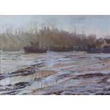 AR Margaret Glass, PS, (born 1950), "Hazy morning, Pin Mill", pastel, monogrammed and indistinctly