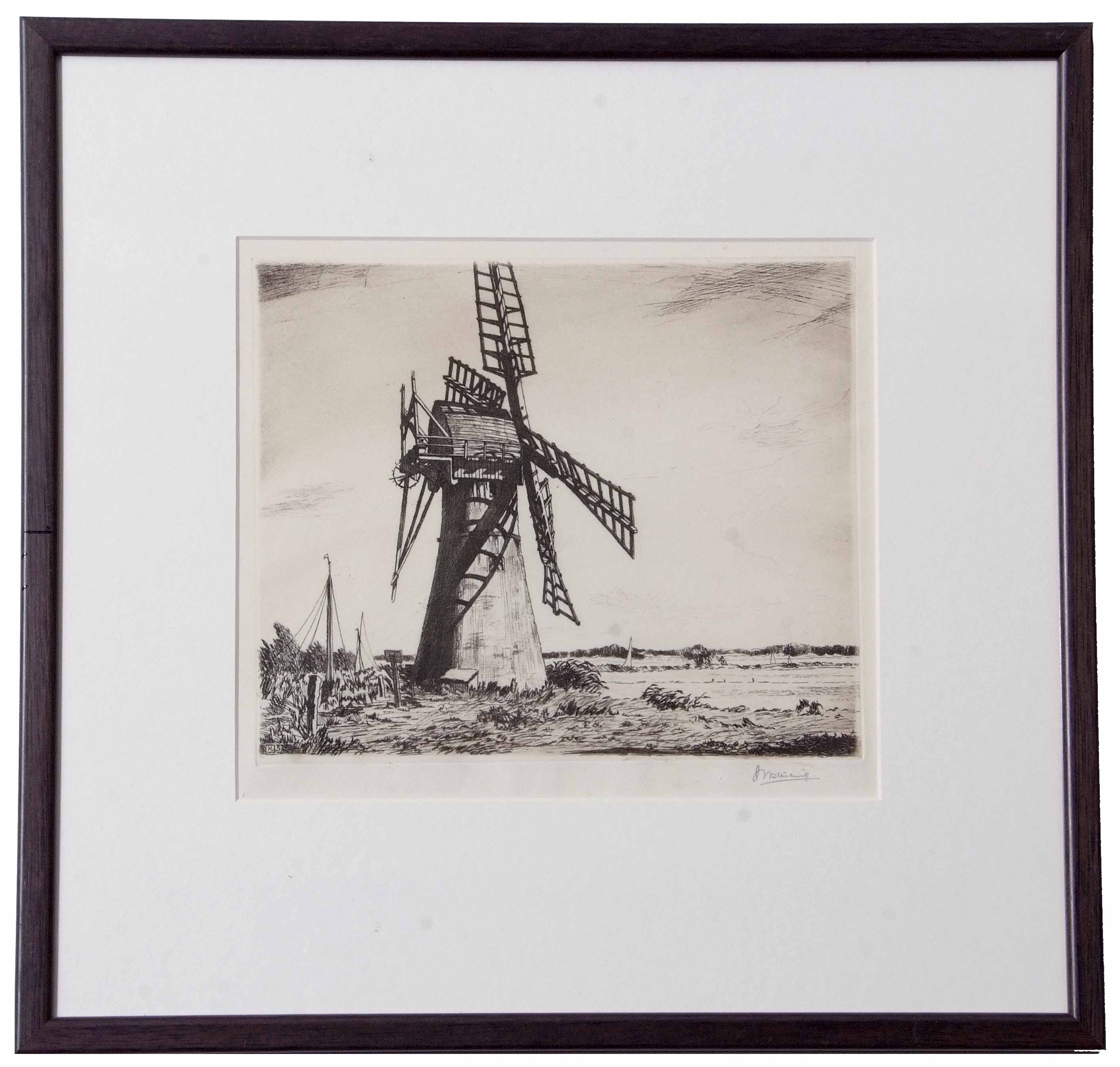 AR Henry James Starling, ARE (1895-1996), Norfolk Mill, black and white etching, signed in pencil - Image 2 of 2