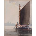 AR Charles Hannaford Junior, RBA (1887-1972), Wherry on the Broads, watercolour, 14 x 11cm