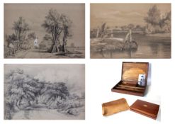 Mary Isabella Dunster (1849-1939), "Woodbastwick" and "Horning Ferry" (2) group of three pencil