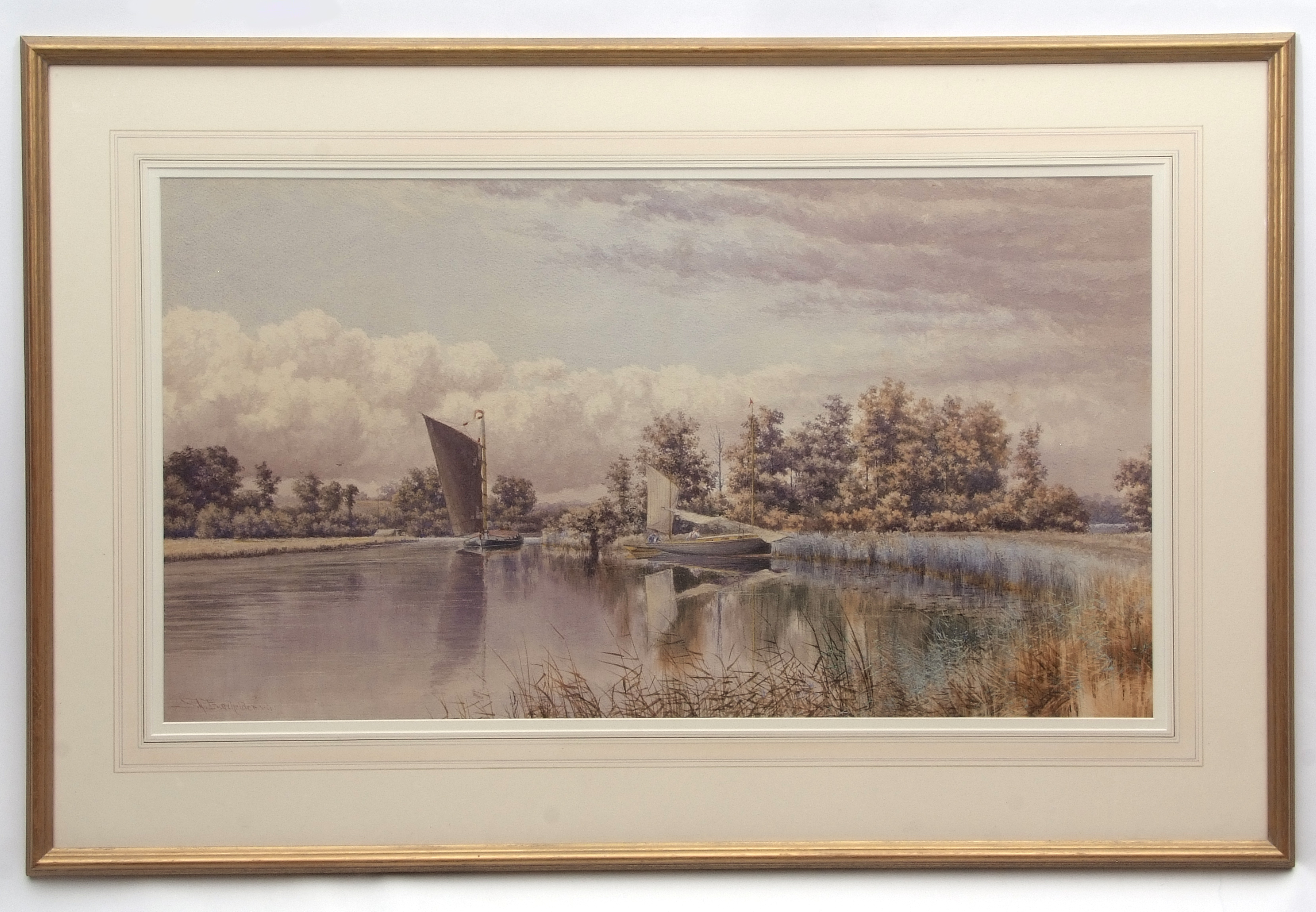 Stephen John Batchelder (1849-1932), Broads scene with wherries, watercolour, signed lower left, - Image 2 of 2