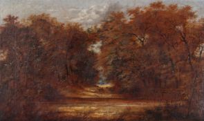 William Philip Barnes Freeman (1813-1897), Wooded landscape with cattle by a brook, oil on canvas,