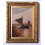 Stephen John Batchelder (1849-1932), Broadland scene with wherries by sunset, oil on canvas,