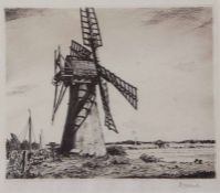 AR Henry James Starling, ARE (1895-1996), Norfolk Mill, black and white etching, signed in pencil