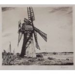 AR Henry James Starling, ARE (1895-1996), Norfolk Mill, black and white etching, signed in pencil