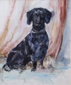 Sarah Dyson (contemporary), "Dashund", watercolour, signed, dated 19 lower right, further