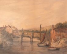 James George Zobel (1792-1881), "Bishopgate Bridge, Norwich", watercolour, 33 x 41cm