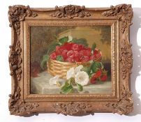 Eloise Harriet Stannard (1829-1915), Still Life study of raspberries in a basket with flowers on a
