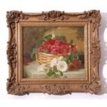 Eloise Harriet Stannard (1829-1915), Still Life study of raspberries in a basket with flowers on a