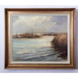 AR Wilfred Stanley Pettitt (1904-1978), River scene with reeds, oil on canvas, signed lower left,